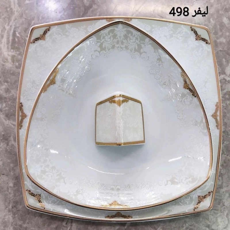 سرویس غذاخوری 12 نفره 105 پارچه چینی پردیس کاشان قالب پاریس طرح لیفر طللایی کد 498