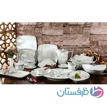 سرویس غذاخوری 12 نفره 105 پارچه چینی پردیس کاشان قالب پاریس سوناتا نقره ای 2009A