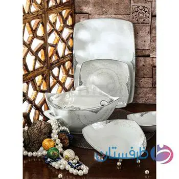 سرویس غذاخوری 12 نفره 105 پارچه چینی پردیس کاشان قالب پاریس سوناتا نقره ای 2009A