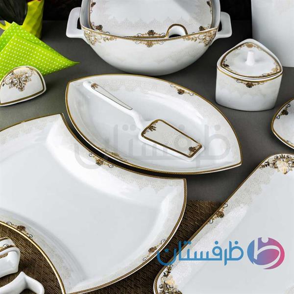 سرویس غذاخوری 12 نفره 105 پارچه چینی پردیس کاشان طرح جنسیس 477B طلایی