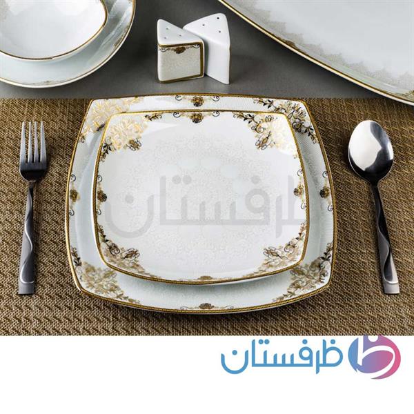 سرویس غذاخوری 12 نفره 105 پارچه چینی پردیس کاشان طرح جنسیس 477B طلایی