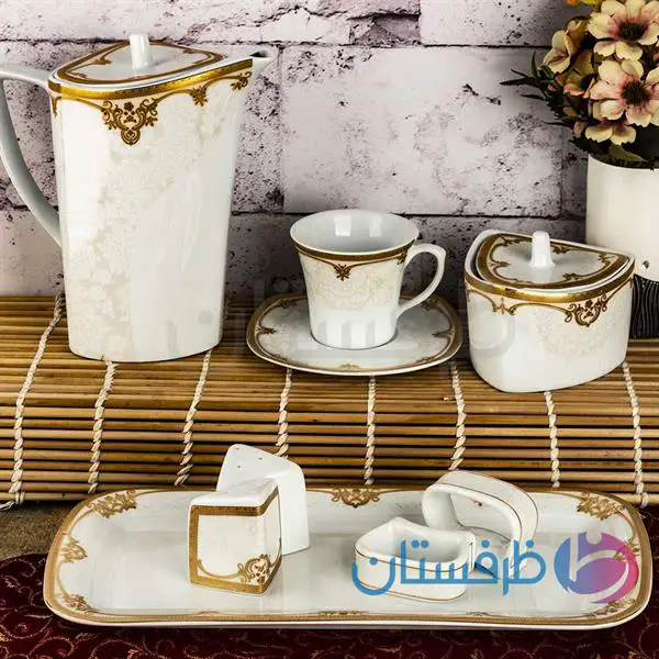 سرویس غذاخوری 12 نفره 105 پارچه چینی پردیس کاشان قالب پاریس طرح آزارا طلایی کد 2010B