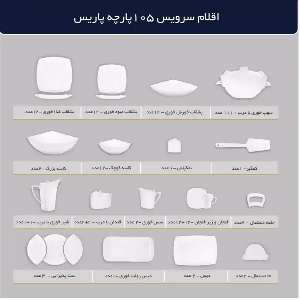 سرویس غذاخوری 12 نفره 105 پارچه آرالیا فیروزه ای کد 486i