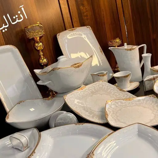 سرویس غذاخوری 12 نفره 105 پارچه آنتالیا طلایی کد 2029