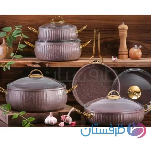 سرویس قابلمه اویز ۱۰ پارچه مدل سلین شکلاتی | EVIZ