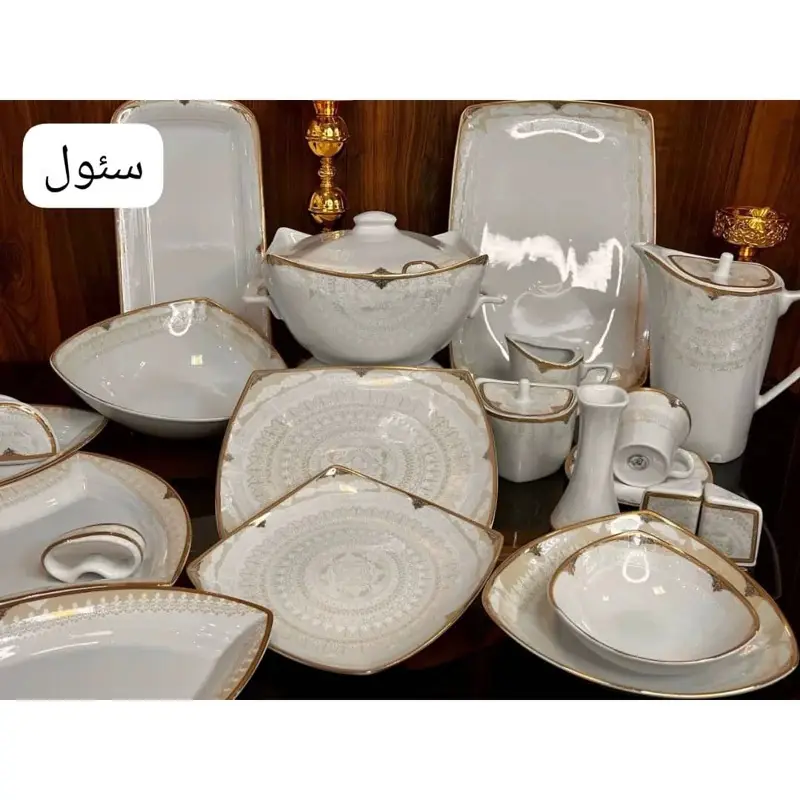 سرویس غذاخوری 12 نفره 105 پارچه سئول طلایی کد 2030