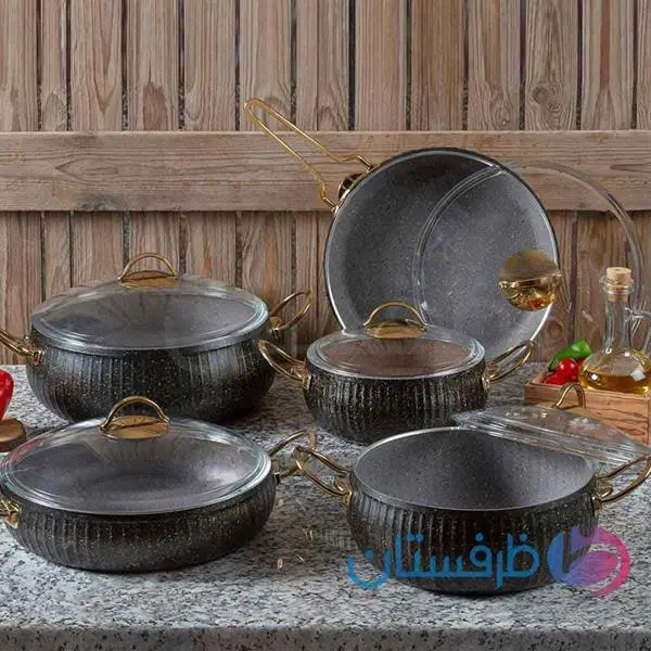 سرویس قابلمه اویز ۱۰ پارچه مدل سلین مشکی | EVIZ