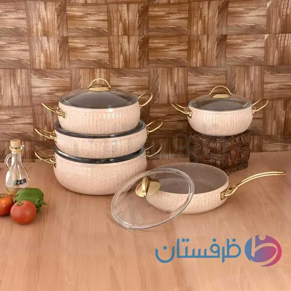سرویس قابلمه اویز ۱۰ پارچه مدل سلین کرم | EVIZ